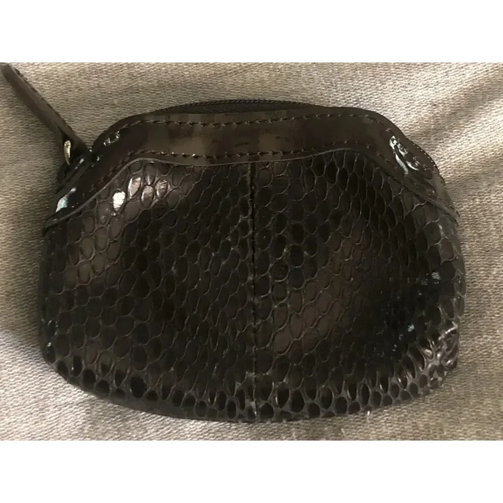 Brighton Vintage Snakeskin Embossed Patent Leather Zip Coin Purse Earbud Case